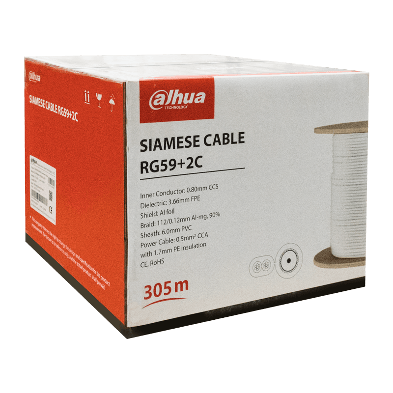 Комбиниран кабел dahua pfm941i rg59n/2 305 Коаксиален + Захранващ 2 х 0.5 мм 305 метра