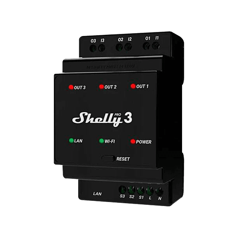Триканално wifi реле за din шина със сухи контакти shelly pro 3